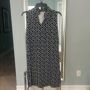 Lulu-B Black and White A-line Midi Dress with Tie Front